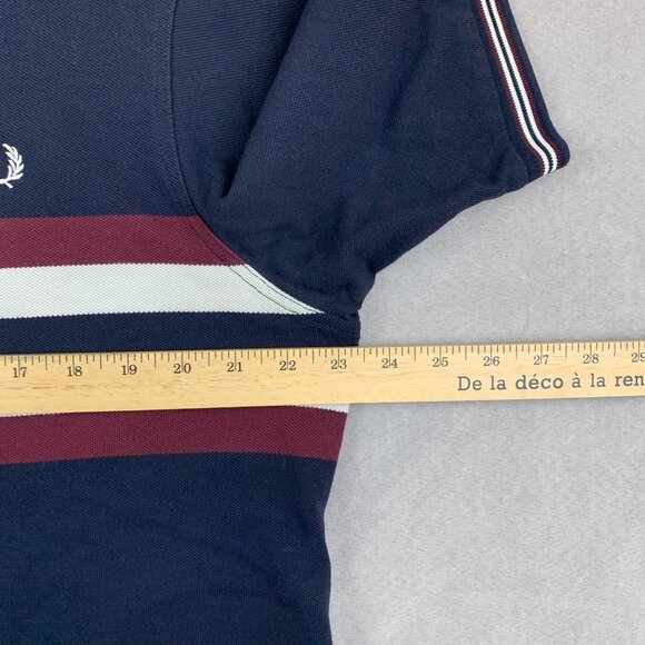Fred Perry Bradley Wiggins Mens Shirt 2XL (Fits XL) Blue Striped Polo Pique Zip - Picture 5 of 8